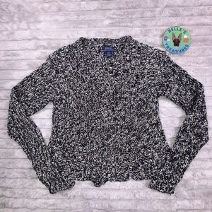 Polo Ralph Lauren Sweater‎ Girl's Large Open Knit Peplum Black White Fisherman